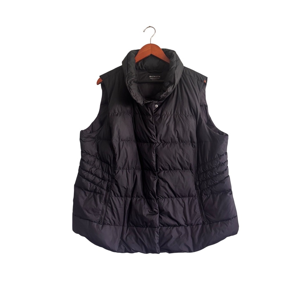Athleta Women Black Down Puffer Vest Quilted Funnel Neck Plus Size 2X